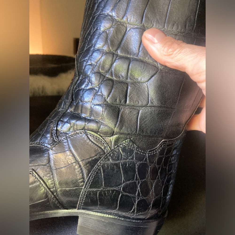 Vtg NEW joan and david crocodile cowboy boots 6.5 black leather animal western - Picture 9 of 12